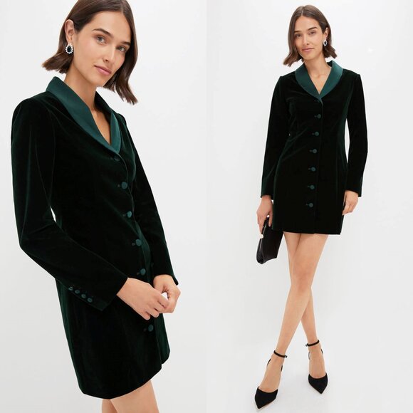 Pomander Place NEW Green Velvet Stacie Blazer Formal Retro Mini Dress Size 8 - Picture 2 of 12
